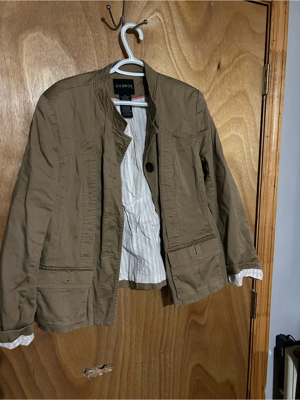 George Olive-Tone Utility Jacket with Striped Lining